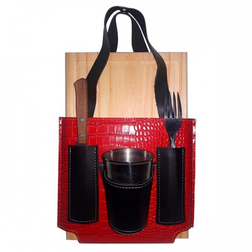 SET DE ASADO - INCLUYE PLATO DE MADERA, CUBIERTOS Y VASO